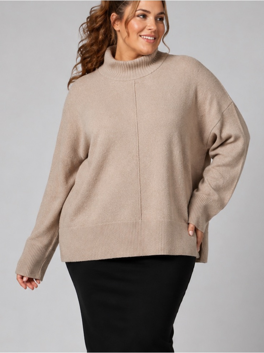 🆕🌾Rachel Zoe Cozy Textured KnitMock Neck Sweater Beige Tan Neutral Minimalist XL